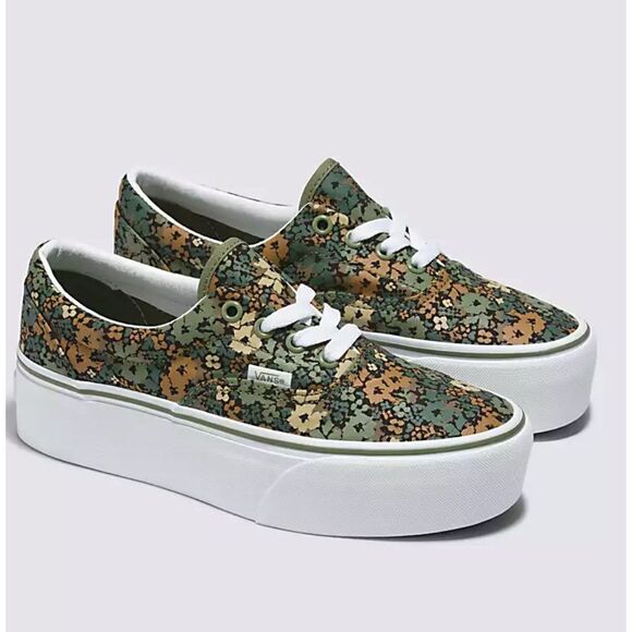 VANS Era Stackform green floral print lace up platform shoes sneakers women’s 7 - Picture 8 of 8